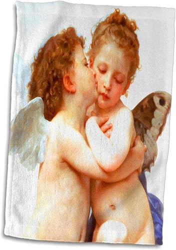 3D Rose Cupid and Psyche As Children 1890-L Amour Enfants-Bouguereau-Baby Angel Cherubs Kiss-Toalla clásica, 15 x 22 pulgadas, multicolor
