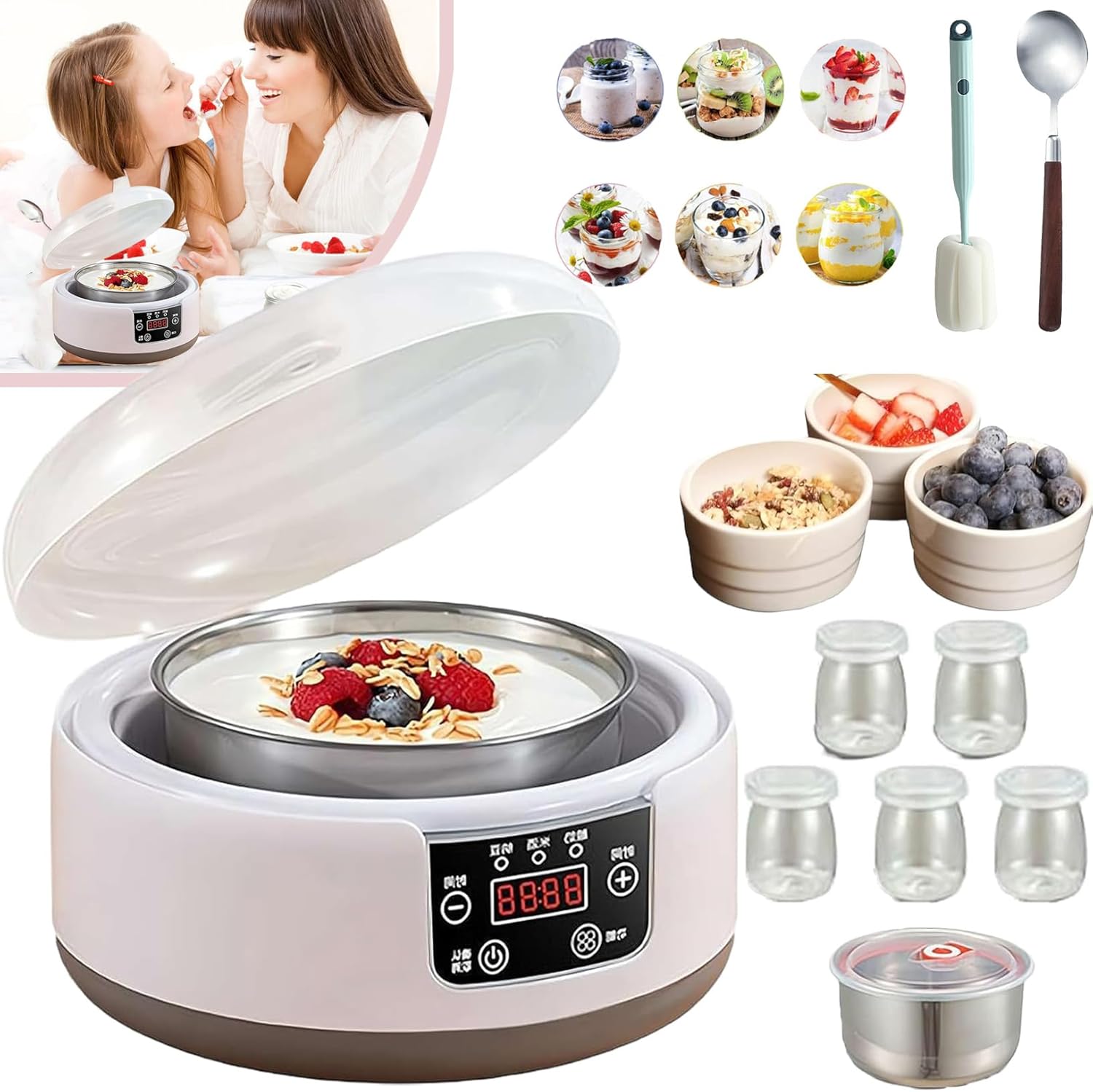 Yogurtiera Probiotica 1200ml - 5 Vasetti Vetro, Display LED, Bianco - Foto 10