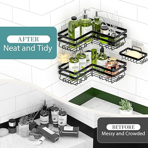 Miniatura 5 de StorageRight Organizador de ducha esquinero, paquete de 3 accesorios de baño adhesivos con soporte para jabón, estante organizador de ducha de acero