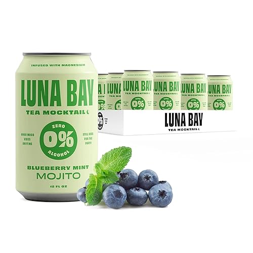 Luna Bay Té sin alcohol Zero Percent - Té espumoso sin alcohol con yerba mate y glicinato de magnesio, vegano, bajo en azúcar, sin OMG y sin gluten,