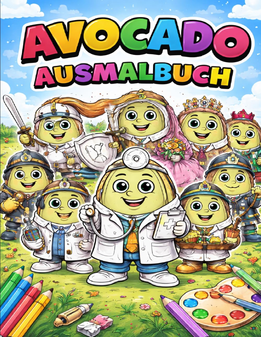 Avocado Ausmalbuch für Kinder: Lustiges Berufs-Malbuch mit süßen Avocados | Für Jungen & Mädchen ab 4 Jahren