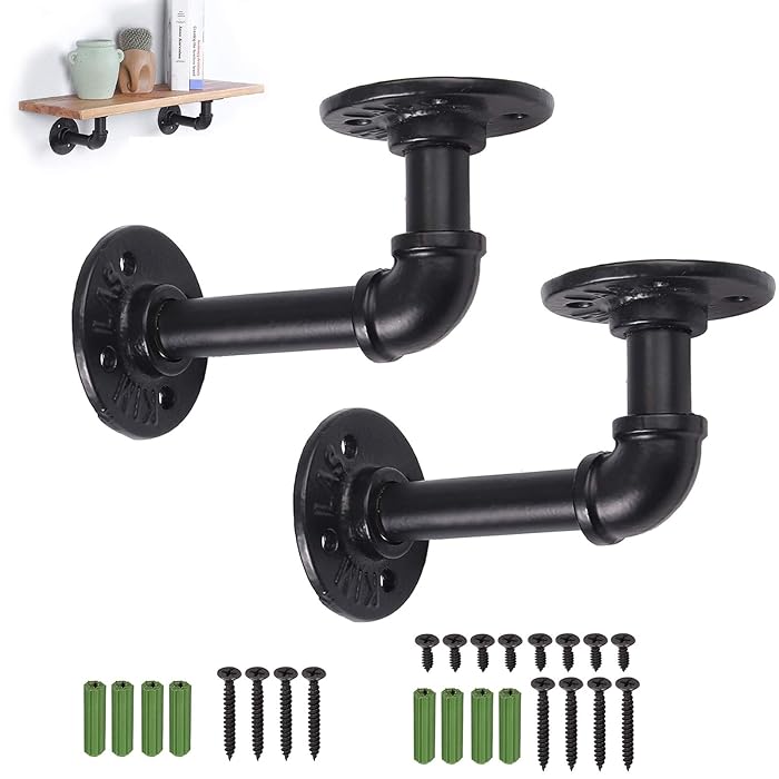 Buy Industrial Pipe Shelf Brackets,Homgen 2Pcs Industrial Pipe Floating