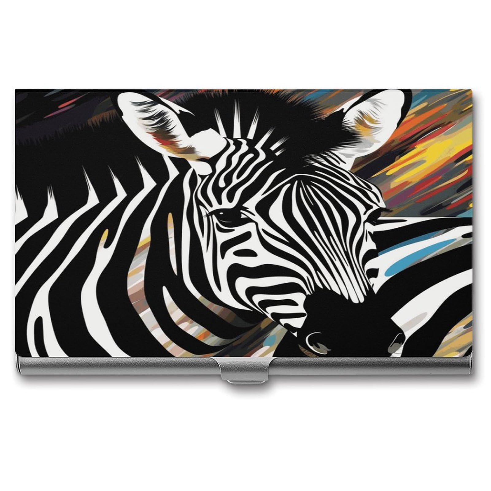 FekiLoot Abstract Animal Zebra Business Card Holder for Men Women Metal Slim Organizer Business Card Carrier Wallet Name Cards Holder Retro Slim Pocket Purse Small Portable Card Case