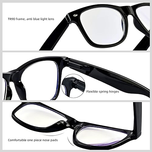 Miniatura 3 de ABEJOJO Lentes de lectura de gran tamaño para mujeres y hombres, bloqueo de luz azul, para lectura de computadora, bisagra de resorte