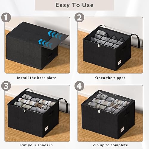 Miniatura 3 de Organizador de zapatos para armario, paquete de 2 contenedores resistentes de almacenamiento de zapatos con cubierta transparente, se adapta a 16-32