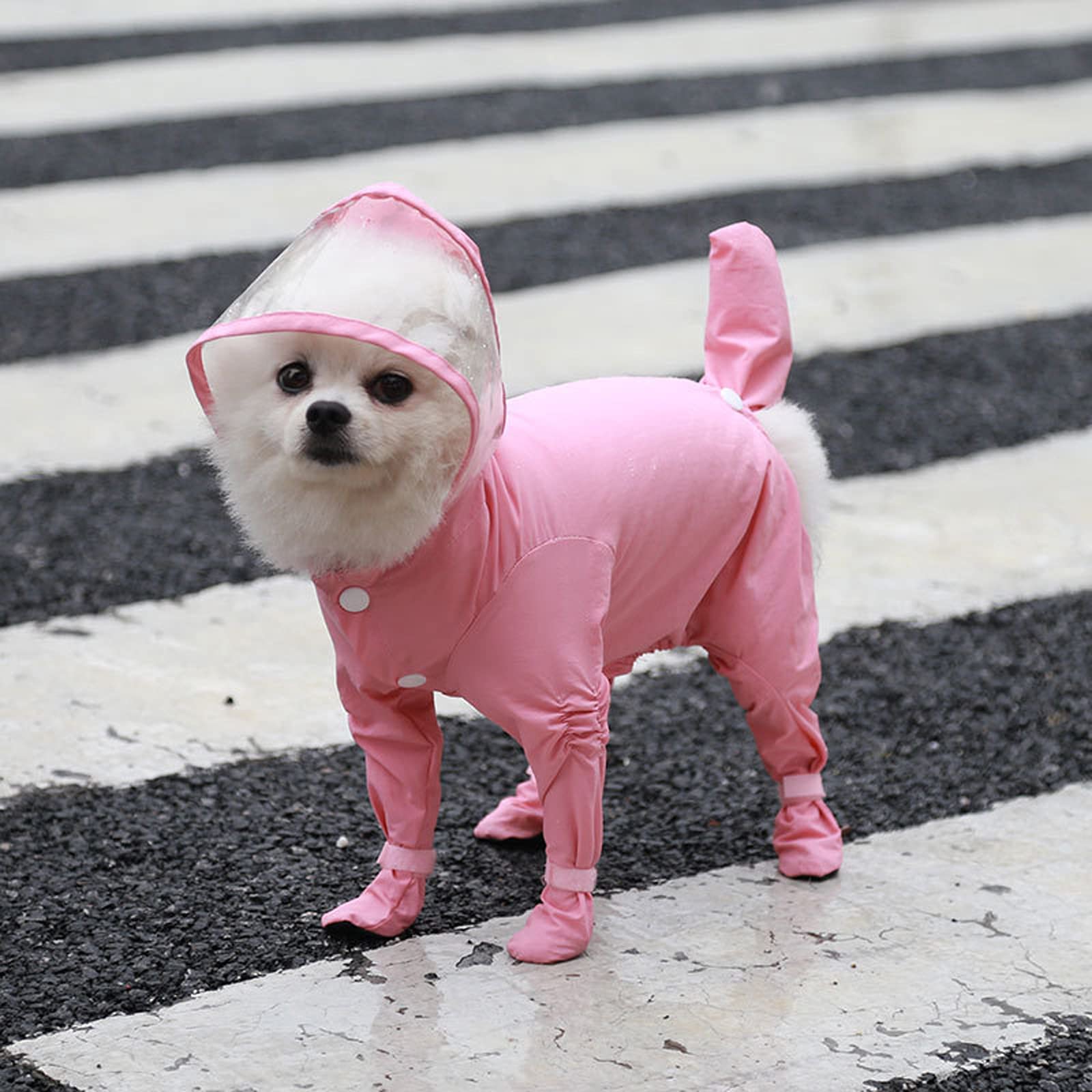 Imperméable pour Chien, Veste imperméable pour Chiots, imperméable à Capuche pour Petits Chiens, Bottes pour Tout Le Corps, Combinaison légère et Respirante, Poncho de Pluie (Pink S)