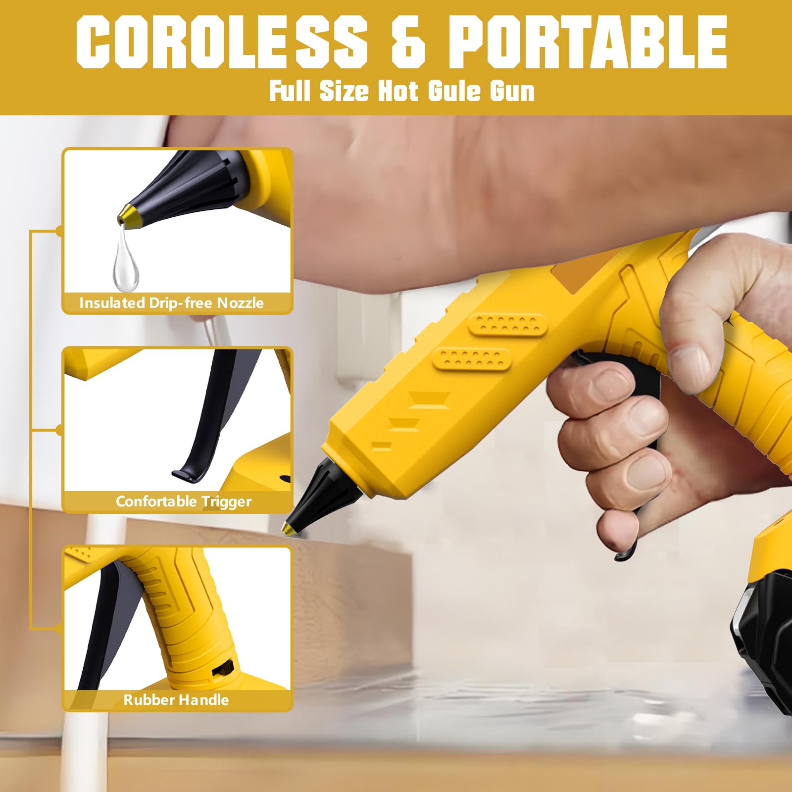 Pistolet à colle chaude sans fil pour Dewalt 20V (sans batterie), idéal pour les réparations, le bricolage, la maison, avec 30 bâtonnets de 11mm