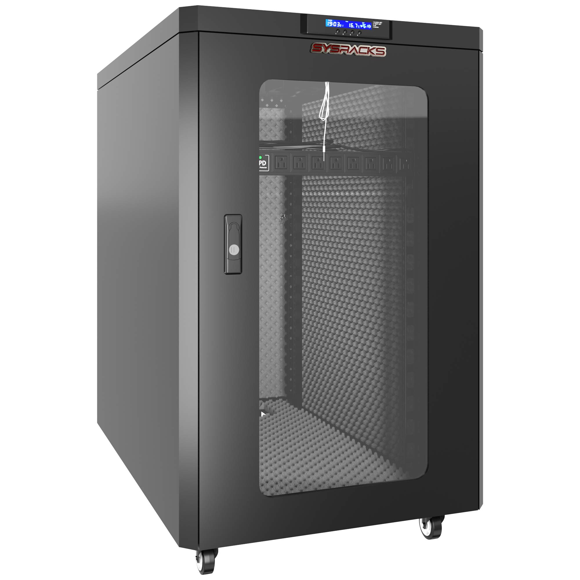 Soundproof Server Rack Cabinet 15U – Quiet Acoustic 19” Network Enclosure with Dual Fans, Thermostat Control, Locking Glass Door, Floor Standing Rack