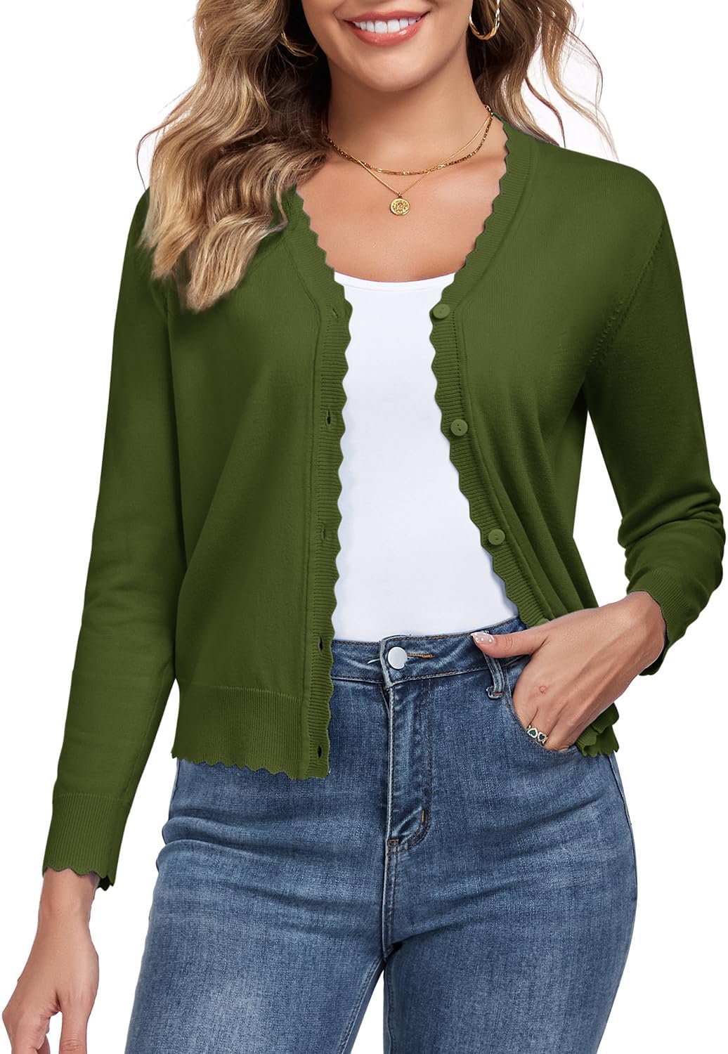 Womens Long Sleeve V-Neck Button Down Cardigan Knit Shrugs Sweater - Image 2