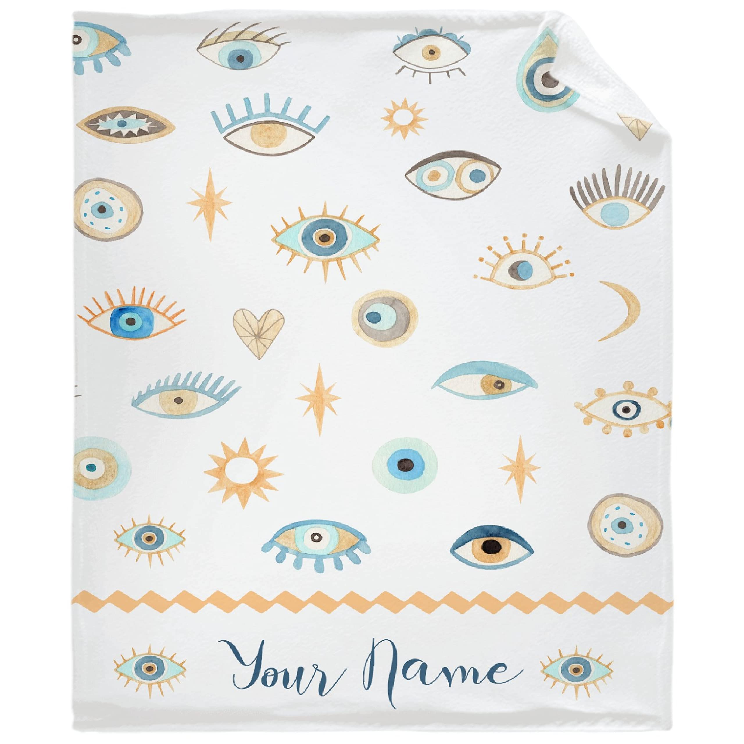 Todeyya Personalized Name Blanket Custom Nazar Evil Eye Pattern Blanket with Name for Boys Girls Nazar Evil Eye Lover, Gifts for Mothers Day, Graduation, Birthday Souvenir Home Décor S 50