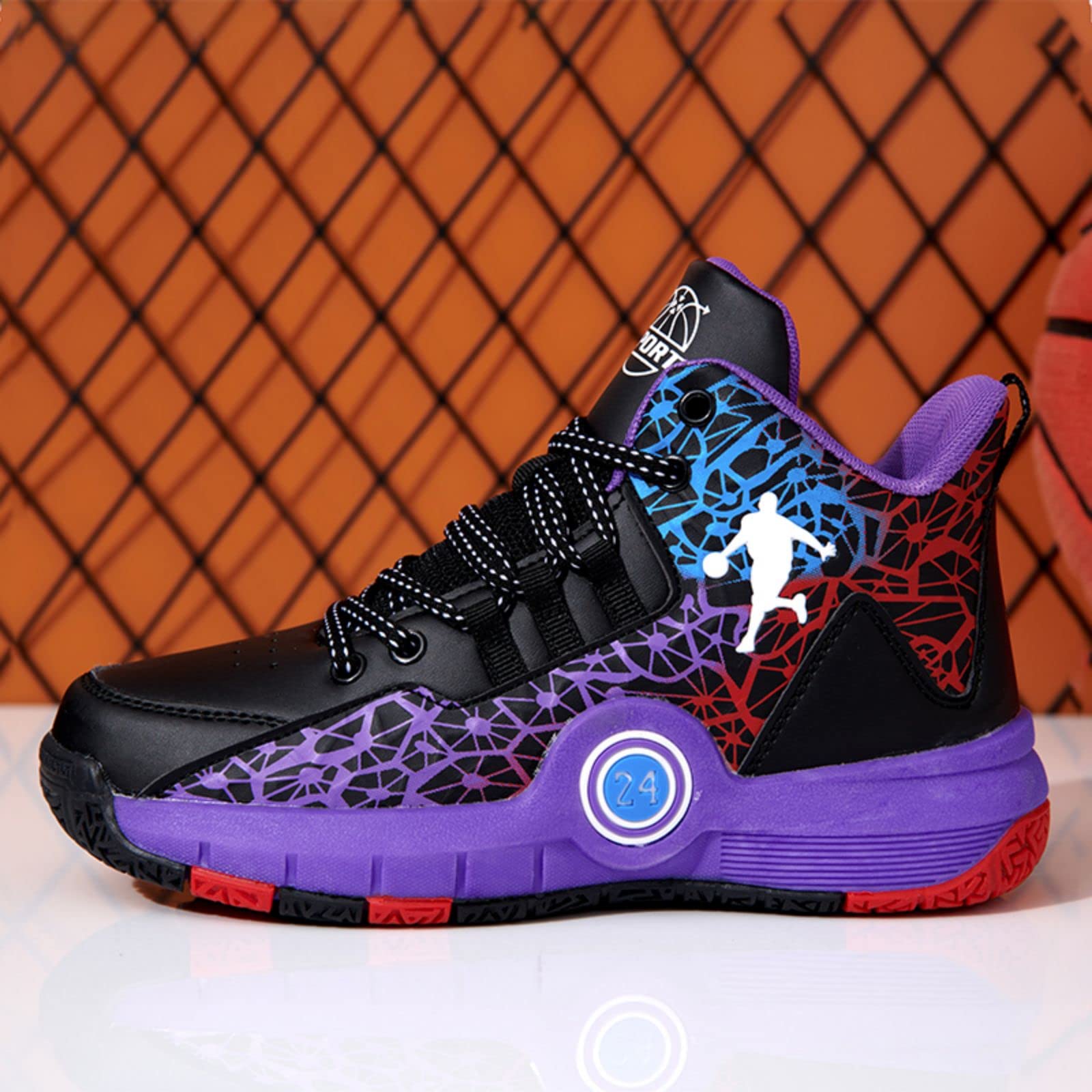 Ucilxi New Anti Slip and wear-Resistant Sports Basketball Shoes for Children Black Purple