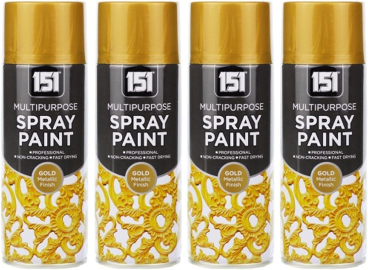 FAMBIZ Gold Metallic Spray Paint, Quick Drying Formula, Easy to Apply, Long-Lasting Finish, DIY enthusiasts, Perfect for Wood, Metal, Plastic, Indoor And Outdoor Use, 400ml, (4 Pcs)