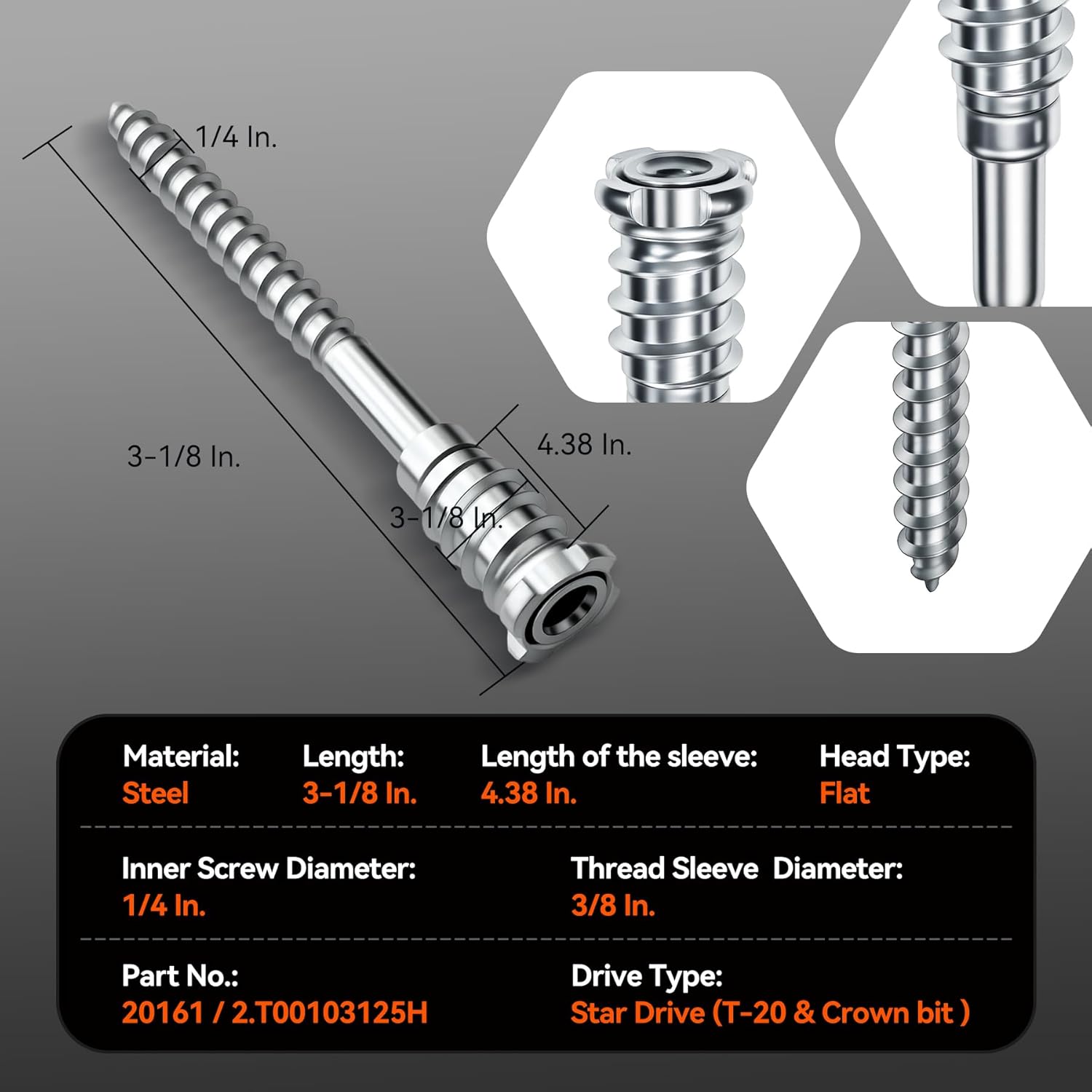 100 Count 20161 Topstar Fasteners Adjustable Shim Screws 1/4"–3/8" x 3-1/8", Star Drive, Shim-Free Installation for Wooden Doors, Windows & Cabinets, Compatible with GRK & U2 Crown Bit