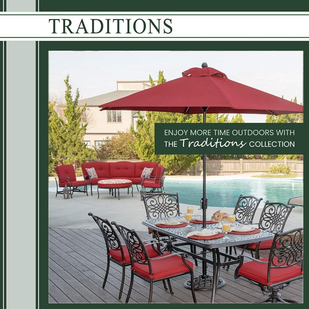 Hanover Traditions 9-Piece Dining Set with 8 Swivel Rockers and Large 84-in. x 42-in. Cast-top Table in Sand Finish, Beige : Patio, Lawn & Garden