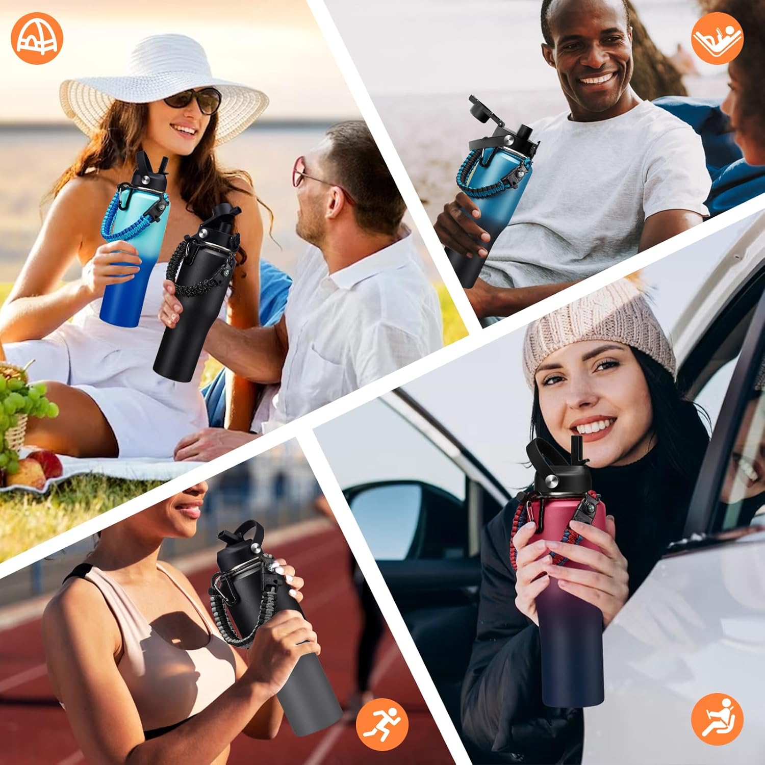 32oz 40oz Water Bottle Insulated - with Paracord Handle, Waterbottle with Straw & Auto Spout Lid, Insulated Water Cup Fit Car Cup Holder, Vacuum Travel Coffee Mug Iced Cold 48h or Hot 24h - Image 7