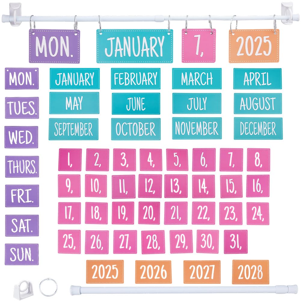 DICOSMETIC 1Set Calendar Bulletin Board Set Paper Flip Calendar with Holder Classroom Hanging Decoration Adjustable Calendars with 54 Date Cards for Classroom Home Decor