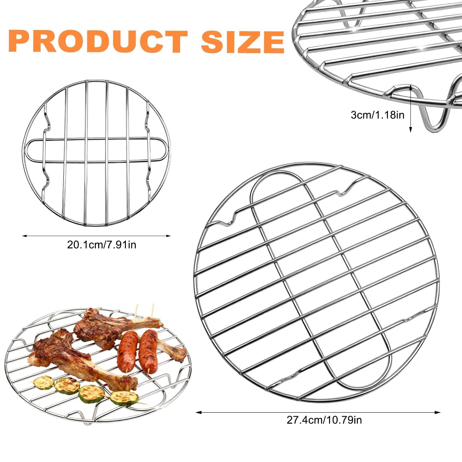 PARFCO Grille de Cuisson INOX Ø 27,5 cm 20 cm Rondes Support Cuisson Vapeur Rôtissage