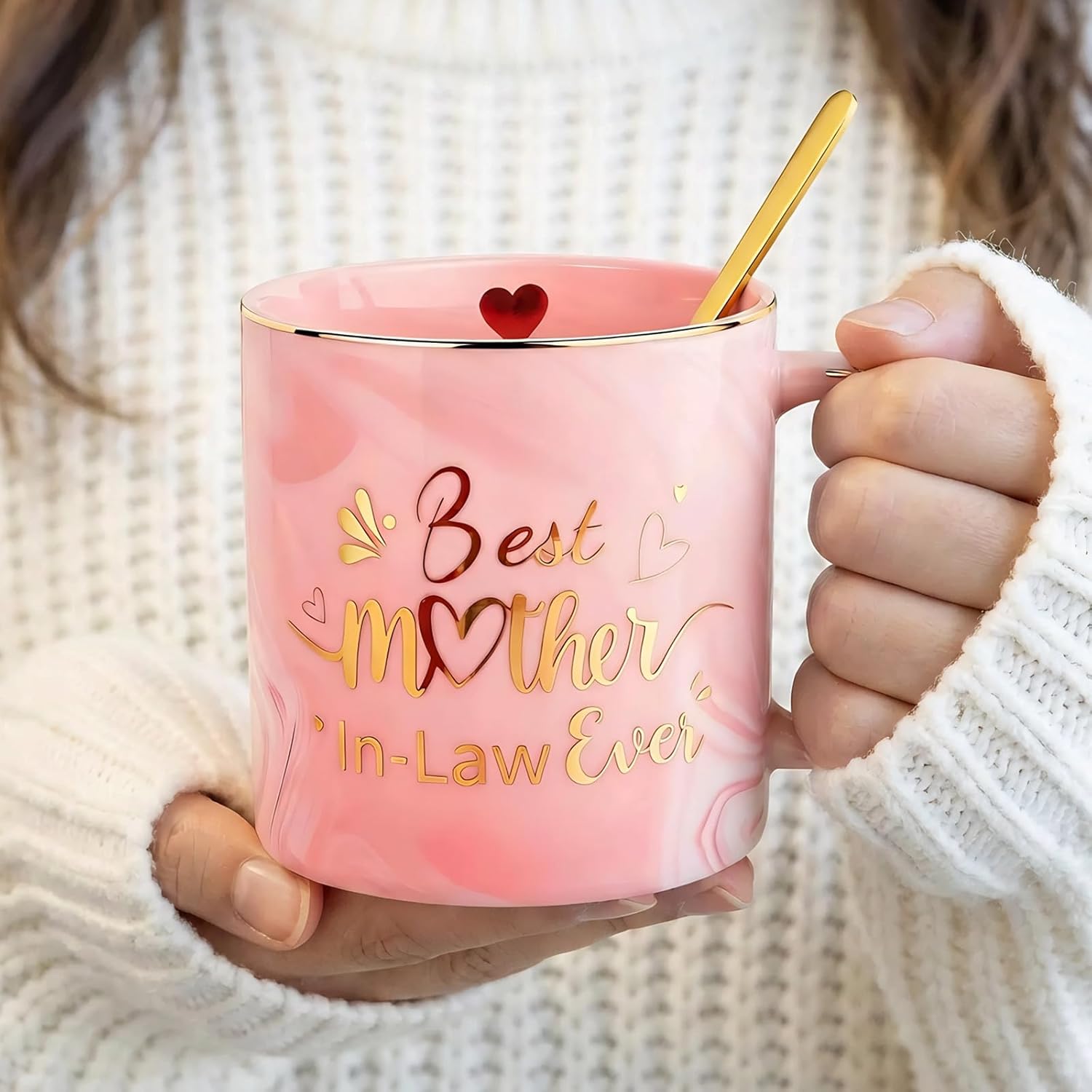 Yoiemivy Mother In Law Mug Gifts Best Mother In Law Gifts from Daughter-In-Law or Son-In-Law Coffee Mug with Spoon for Christmas Mother's Day Birthday