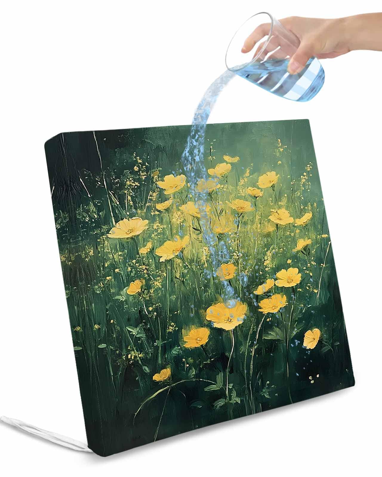 Spring Floral Outdoor Cushion Chair Cover Set of 4 - Waterproof Couch Seat Covers, Yellow Green Pastoral Botanical Oil Painting Patio Furniture Protector Cushions Slipcovers for Sofa/RV, 22