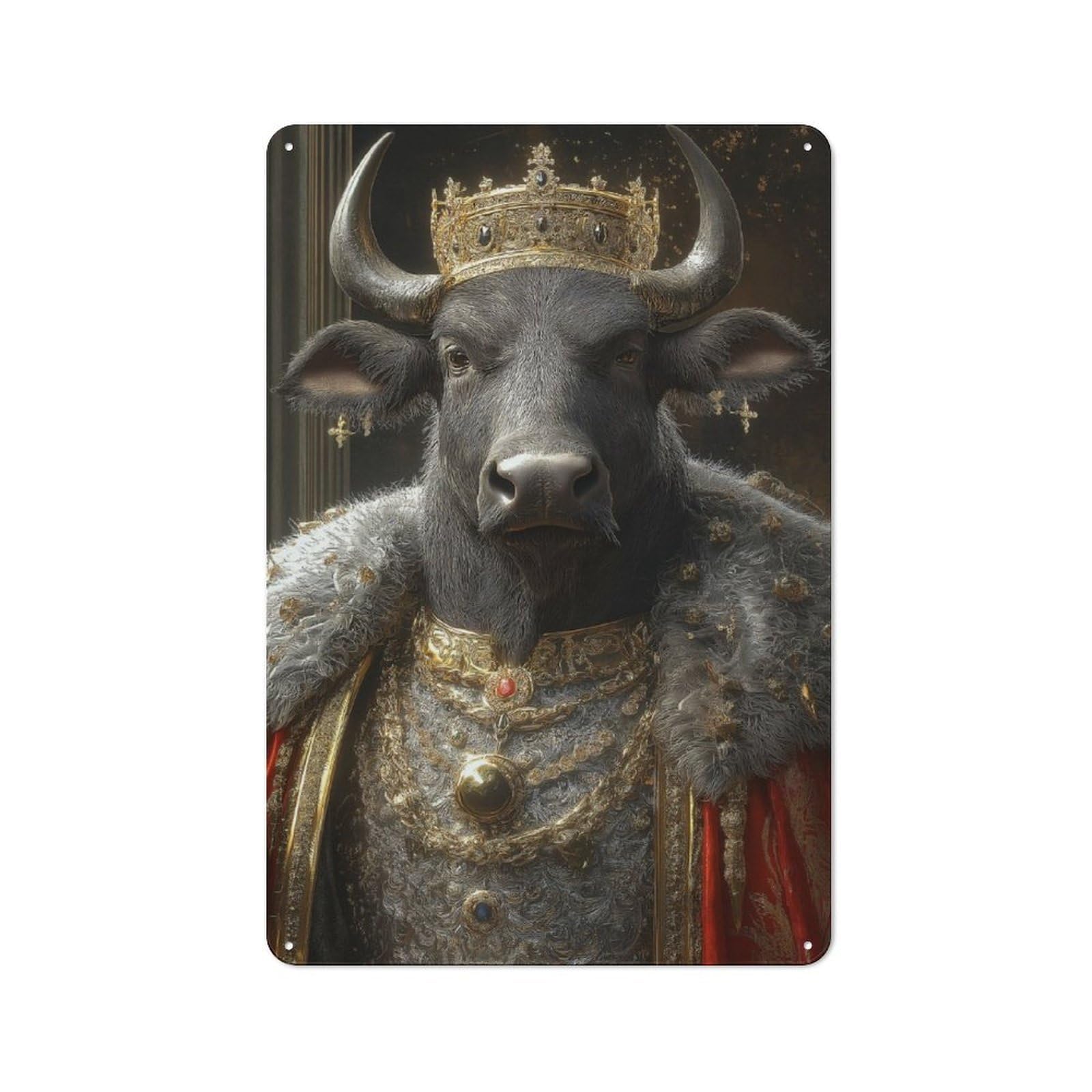 Junmoney Bull King Portrait Metal Wall Sign 30X20cm Featuring For Home Bar Wall, Suited To Bar Sign Collectors