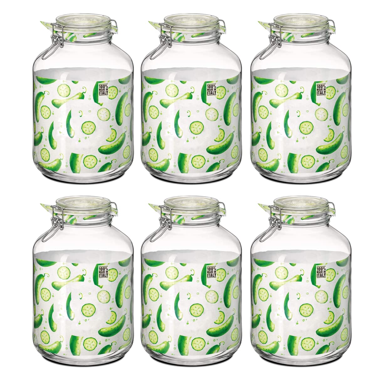 Paquete de 6 Frascos de Vidrio con Tapa de Clip Herméticos, Botes Tarros de Cristal para Conservas con Cierre mecánico, Capacidad 5 L - Diámetro 17.5 x Altura 27.9 cm