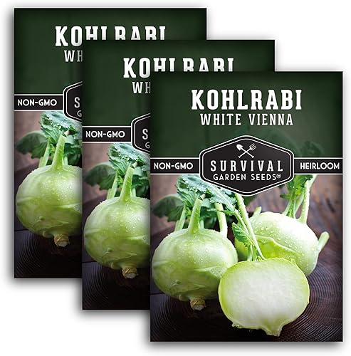 Survival Garden Seeds - Semilla de colinabo blanco de Viena para plantar - 3 paquetes con instrucciones para plantar y cultivar vegetales crucíferos disponible en Yaxa Peru