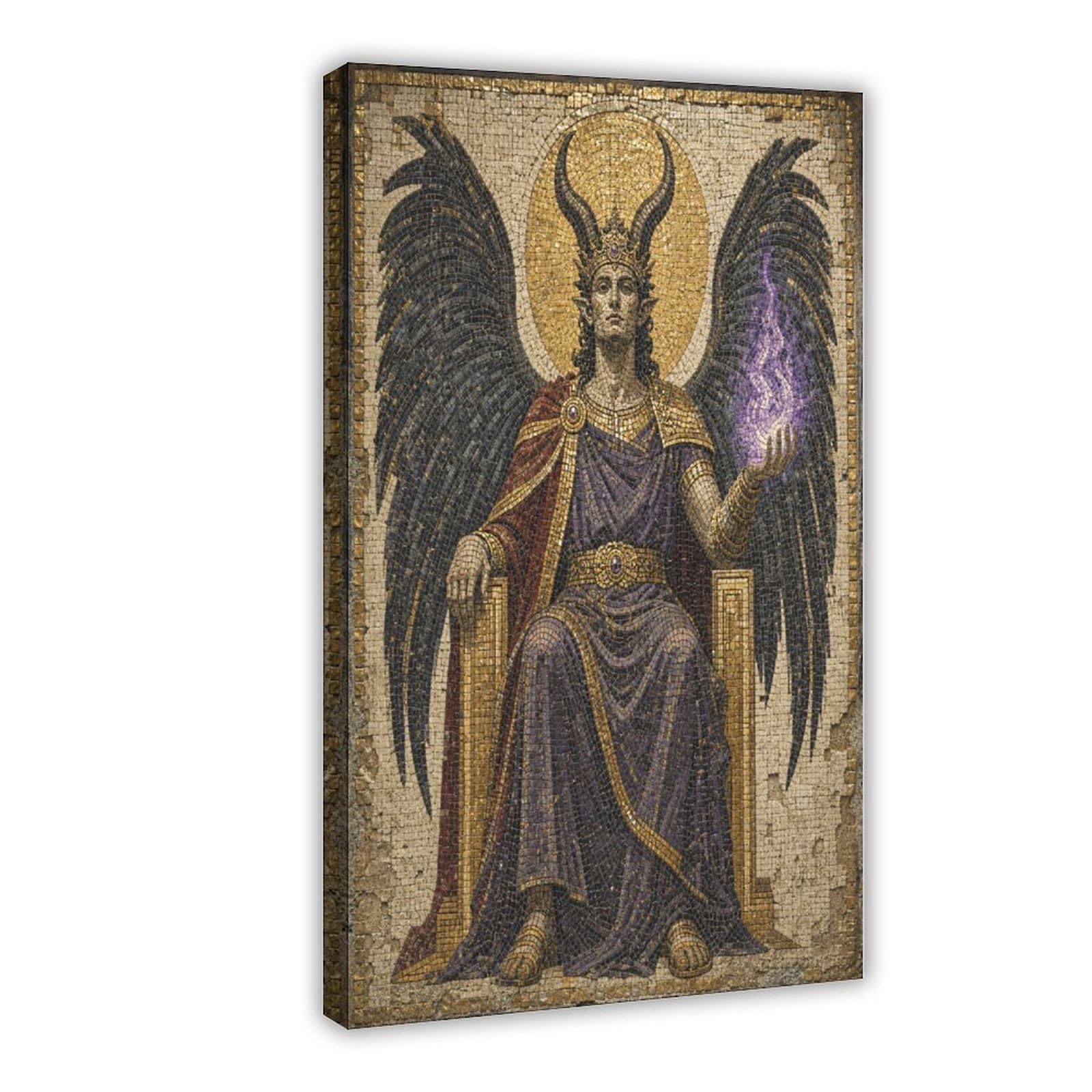 H3b8u2y5 Frame-Style Horned Winged King Canvas Wall Art, Occult Fantasy Hallway