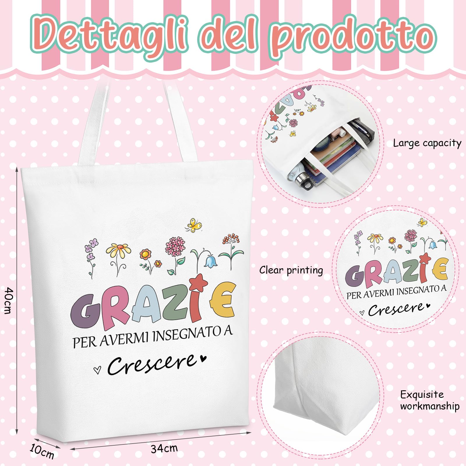 Hestya Set Regalo di Ringraziamento per la Maestra Borsa Tote Floreale, Trousse per il Trucco, Quaderno, Penna a Sfera e Portachiavi Regalo per Festa dell'Insegnante Pensionamento e Laurea