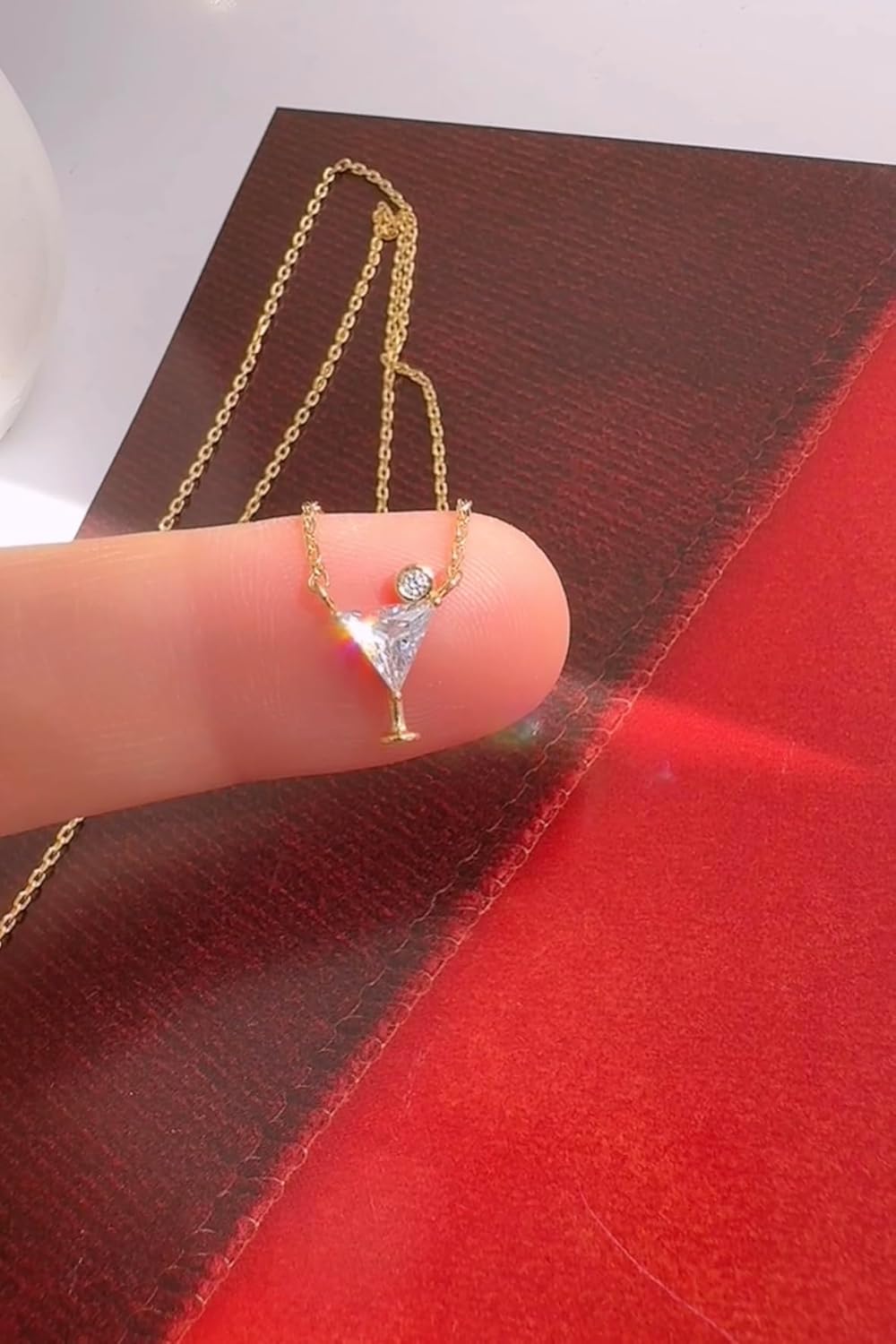 Cocktail Crystal Martini Glass Pendant Necklace, 18K Gold Plated, CZ Accent Wine Triangle Martini Glass Shape Pendant Necklace Party Lover's Drink Glass Necklace - Image 7