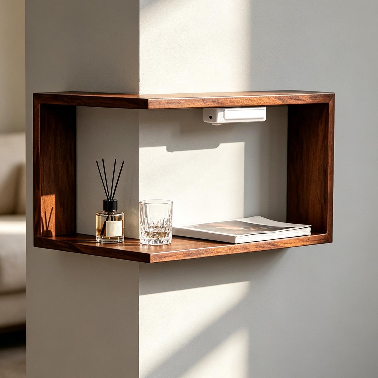 Mensole Angolari Sospese Organizer a forma di L con LED | Scaffale Angolare Flottante Per Soggiorno Camera Piante Foto Libri Ufficio