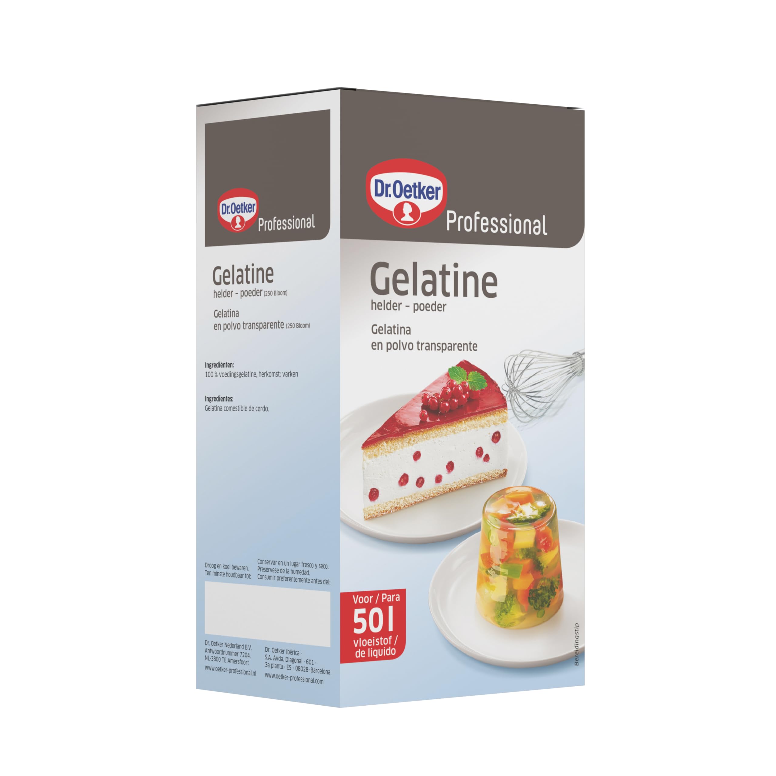 DR. OETKER - Gelatina Neutra en Polvo Transparente 1kg, 1000g para 50L de Líquido, para Gelificar o Espesar Recetas, Consigue Textura Firme y Consistente, Apta para Elaboraciones Frías y Calientes