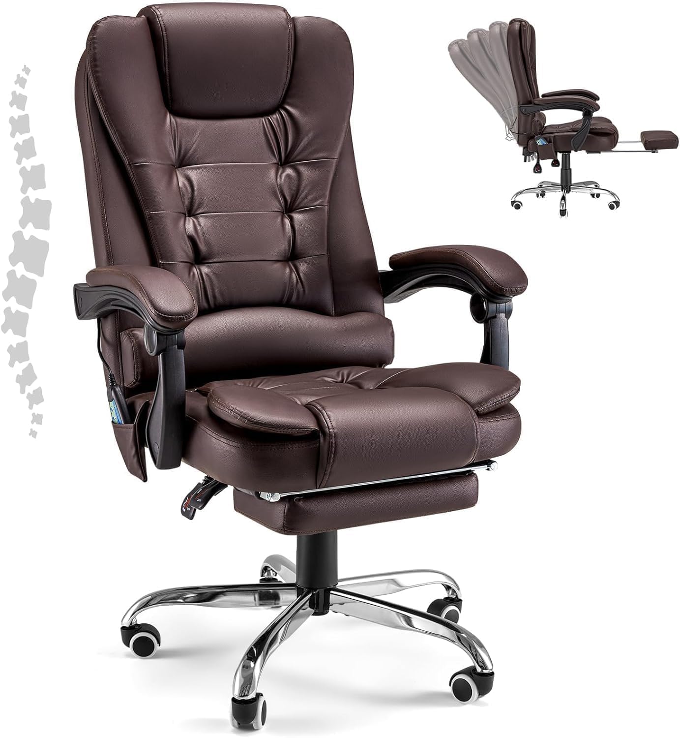 YODOLLA Bürostuhl Ergonomisch, Chefsessel mit Fußstütze & Liegefunktion, höhenverstellbarer Computerstuhl, 200 kg Belastbarkeit – Braun