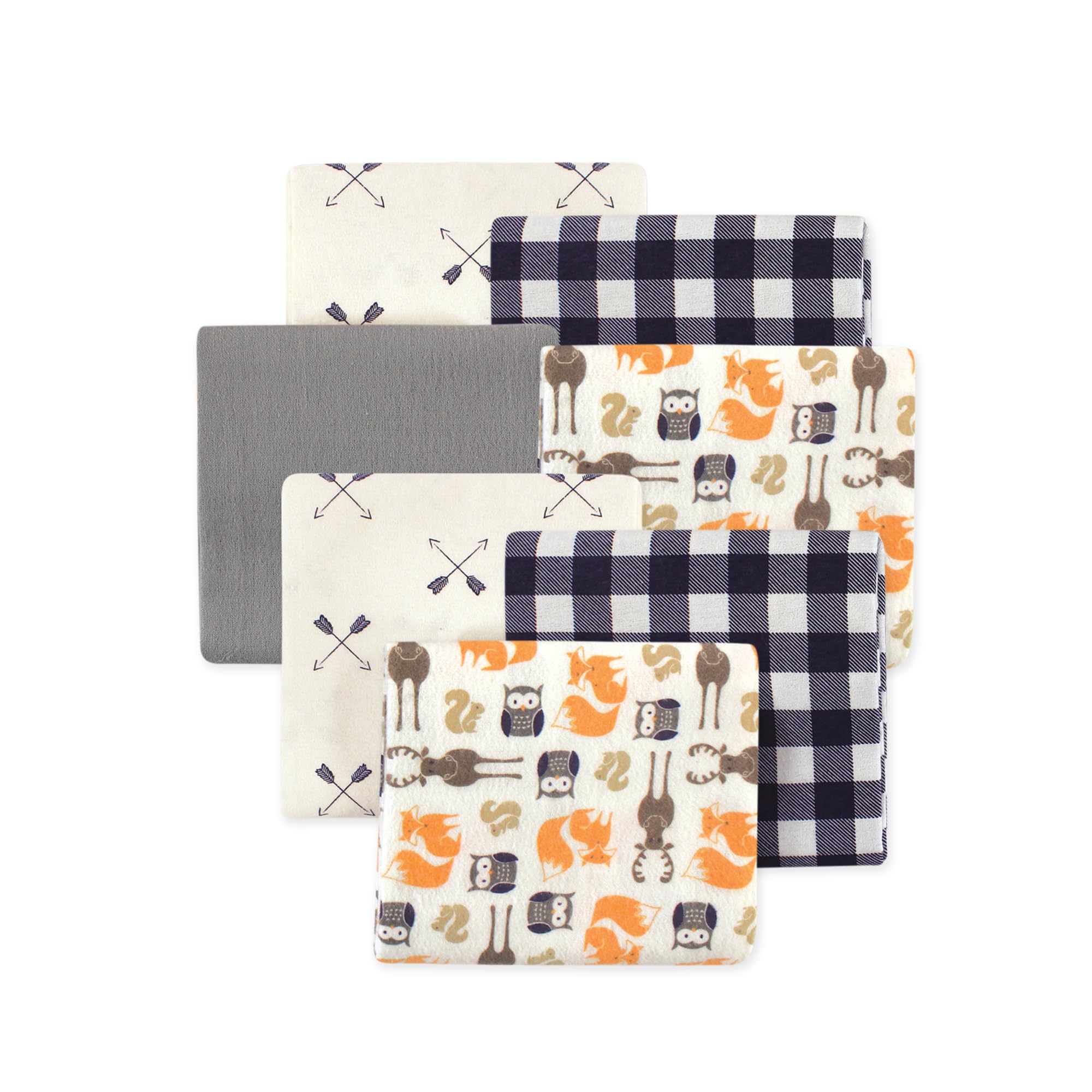 Little Treasure Hudson Baby Cotton Poly Flannel Receiving Blankets Multipack, Orange Forest, 30x30 inches