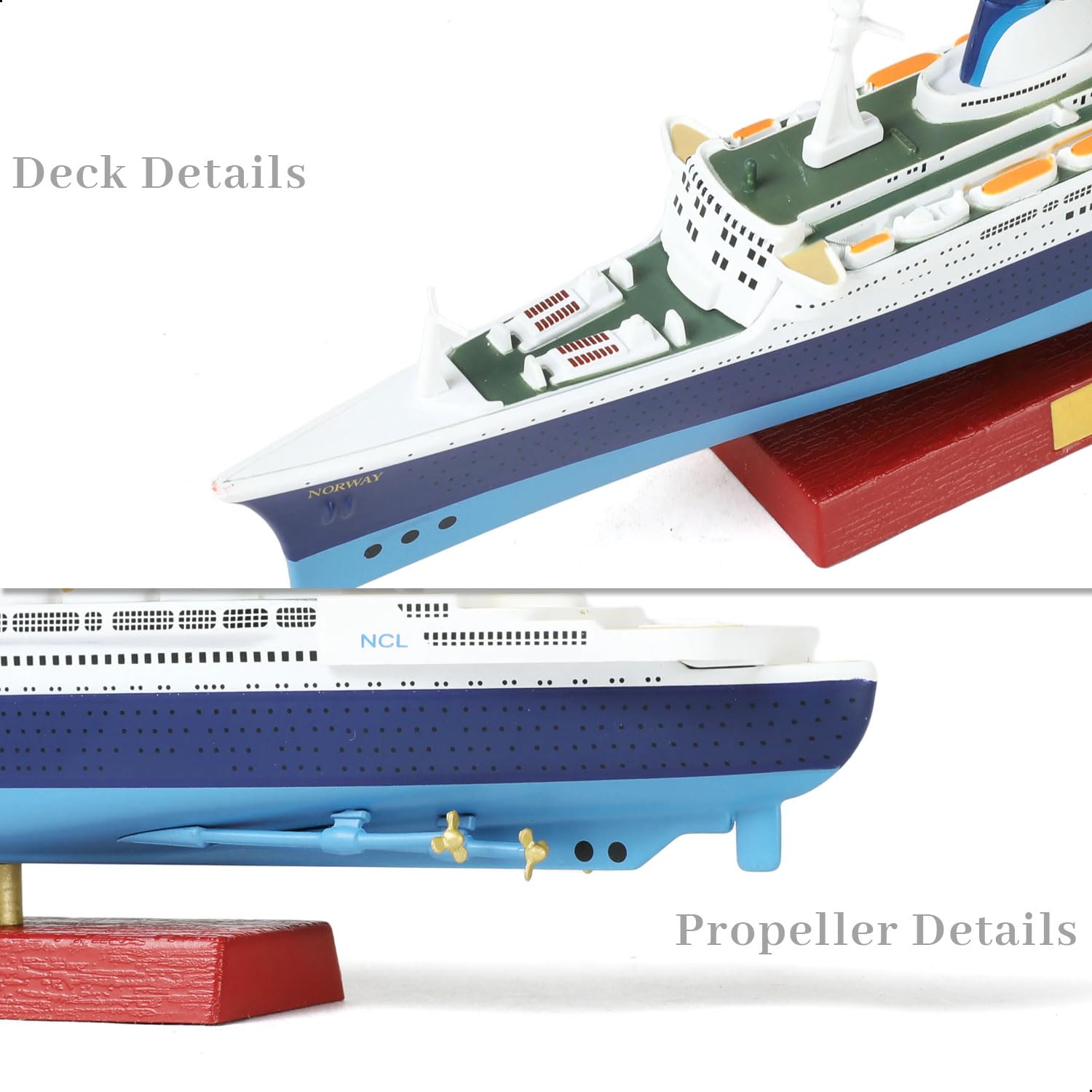 Maquette de Bateau de croisière SS Norway au 1/1250, modèle Classique en Alliage métallique moulé sous Pression, légendaire paquebot norvégien, avec Socle en Bois, pour Collection ou Cadeau.