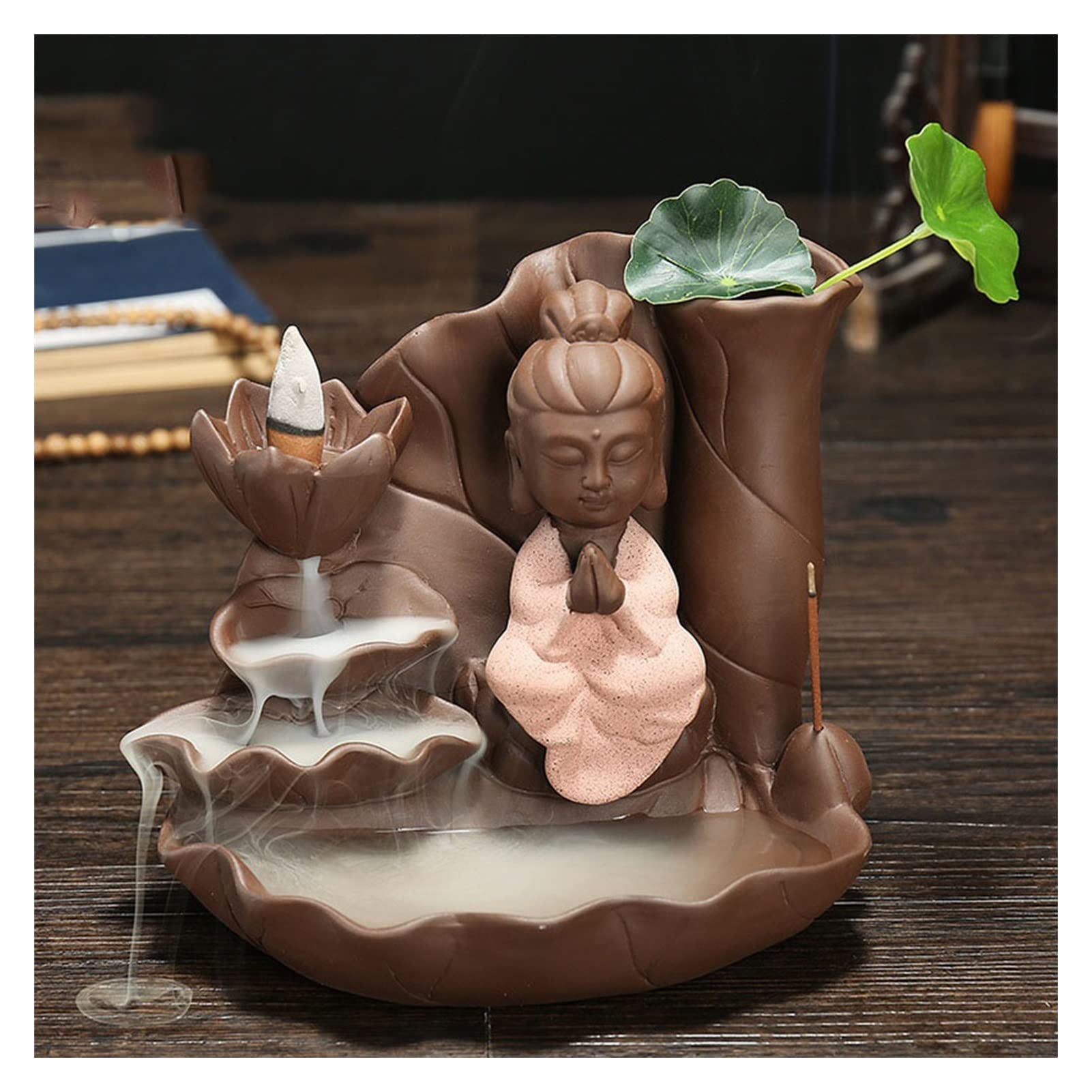 Räucherstäbchenhalter Lila Sandhandwerk Lotus Buddha Rückfluss Räucherbrenner Räucherstäbchenhalter Buddha Keramik Censer Tee Haustier mit 20 stücke Zapfen Räucherstäbchen Halter ( Color : Red with 20