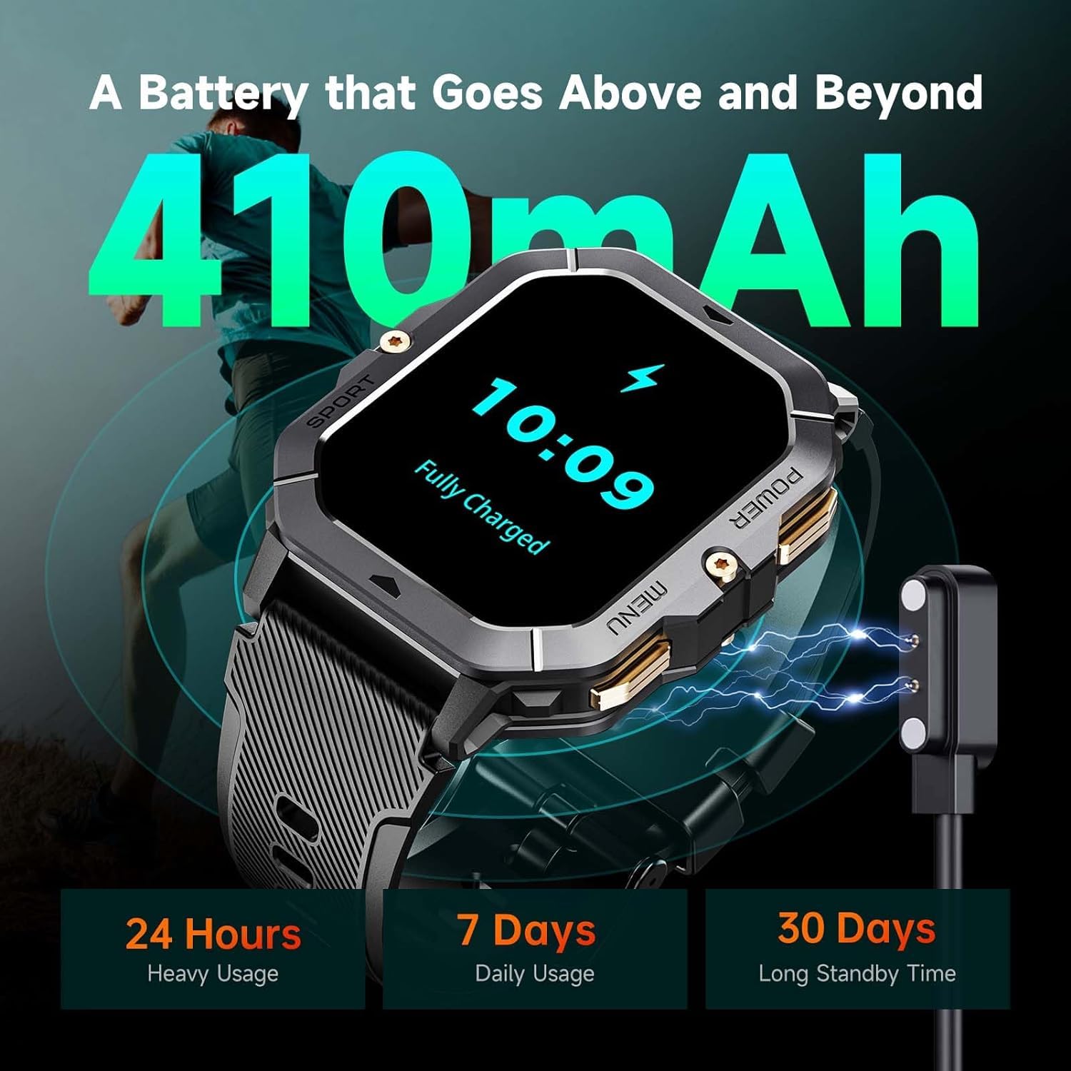 OBA OUKITEL BT101 męski zegarek sportowy 2,02 cala, 100 trybów sportowych, wodoodporny 5 ATM, 410 mAh, powiadomienia, pulsometr, krokomierz, śledzenie aktywności, mikrofon, czarny, Media