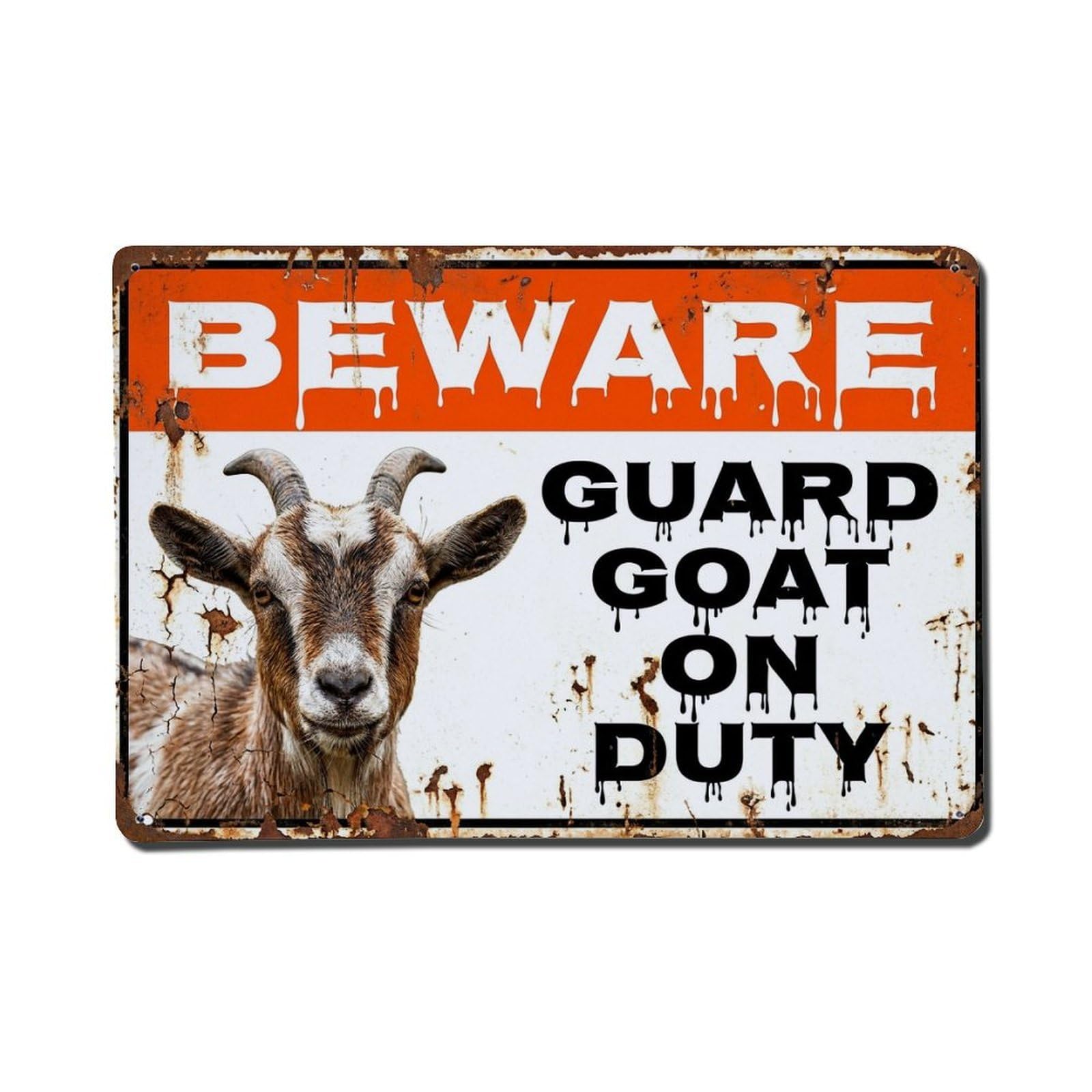 Vintage Funny Miniature Goat Guard Beware of Pet Backyard Metal Tin Sign