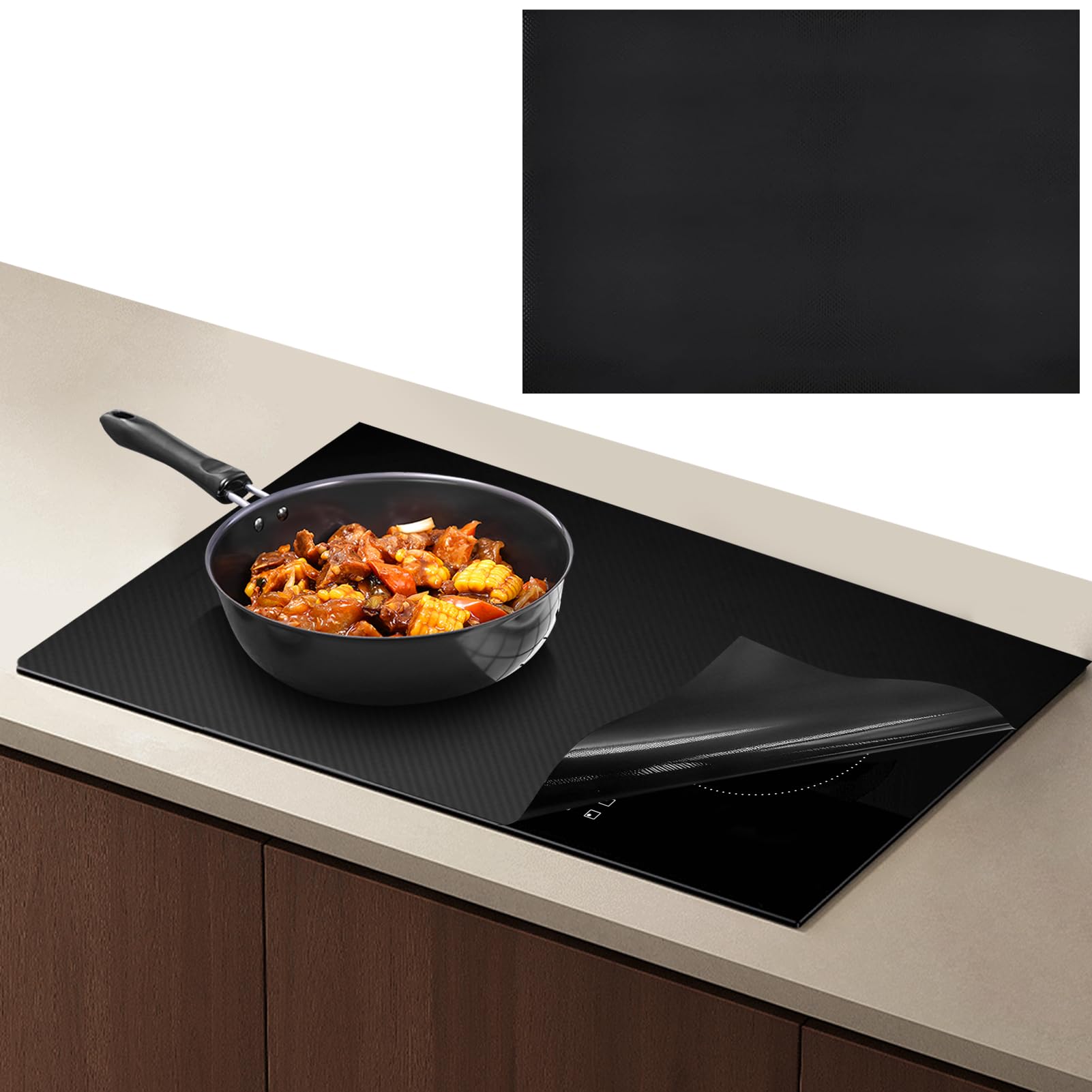 40 x 60 cm para placa de inducción, alfombrilla protectora de silicona, color negro, almohadilla antideslizante resistente al calor para placa de inducción, alfombrilla de cocina con aislamiento