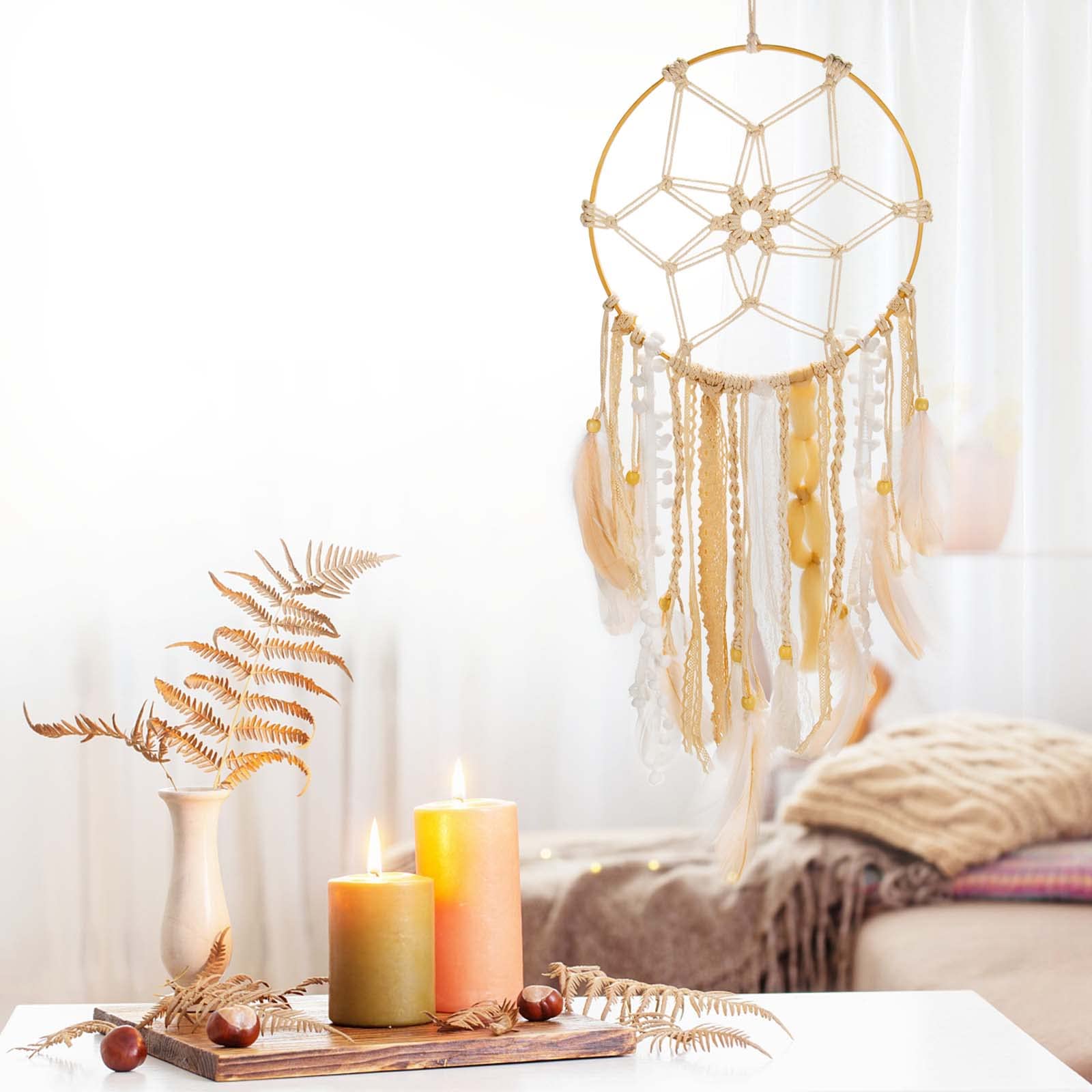 Opohaome Boho Dream Catchers Large Macrame Dream Catcher for Girls Wall Hanging Dreamcatcher with Handmade Feather Bedroom Gift for Women Gift for Girlfriend Boys Mothers Day Mom Gifts