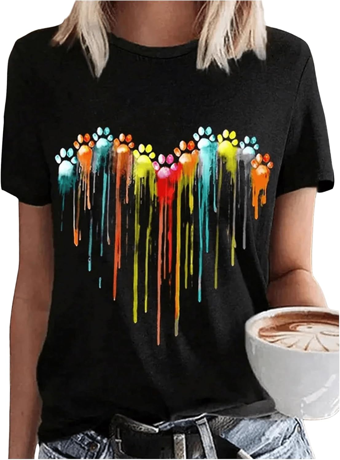 WDIRARA Women's Plus Size Heart Printed Short Sleeve T-Shirt Crew Neck Summer Casual Tee Tops