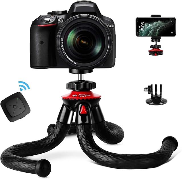 Fotopro Flexible Tripod, Cell Phone Tripod for iPhone 13 14 14plus, Camera Tripod for Dslr Canon Sony, Gopro Tripod, Smartphone Tripod Selfie Stick