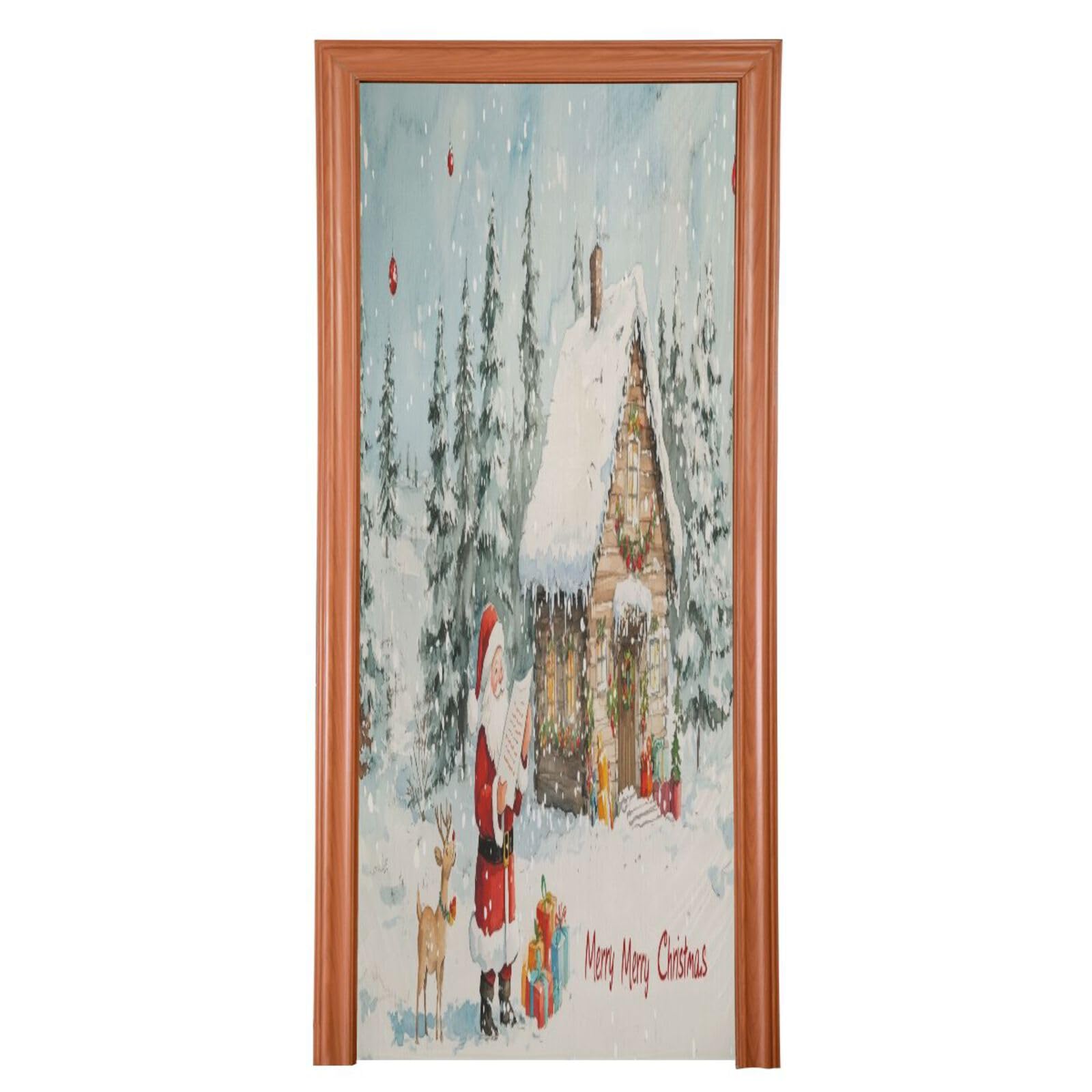 J JOYSAY Snow Christmas House Santa Door Decorations Door Cover Door Xmas Decorations Christmas Door Decorations Outdoor for Christmas Party,36x98 in