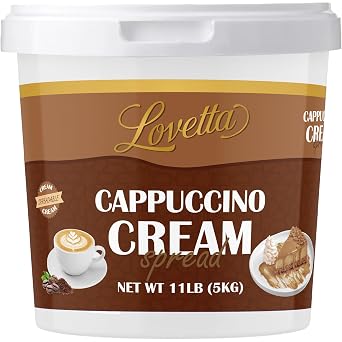 Lovetta Cappuccino Cream Bulk 11lb 5kg Tub Smooth Gourmet Coffee Dessert Spread, Rich Cappuccino Filling for Pastries, Cakes, Crepes & Bakeries Ready to Use