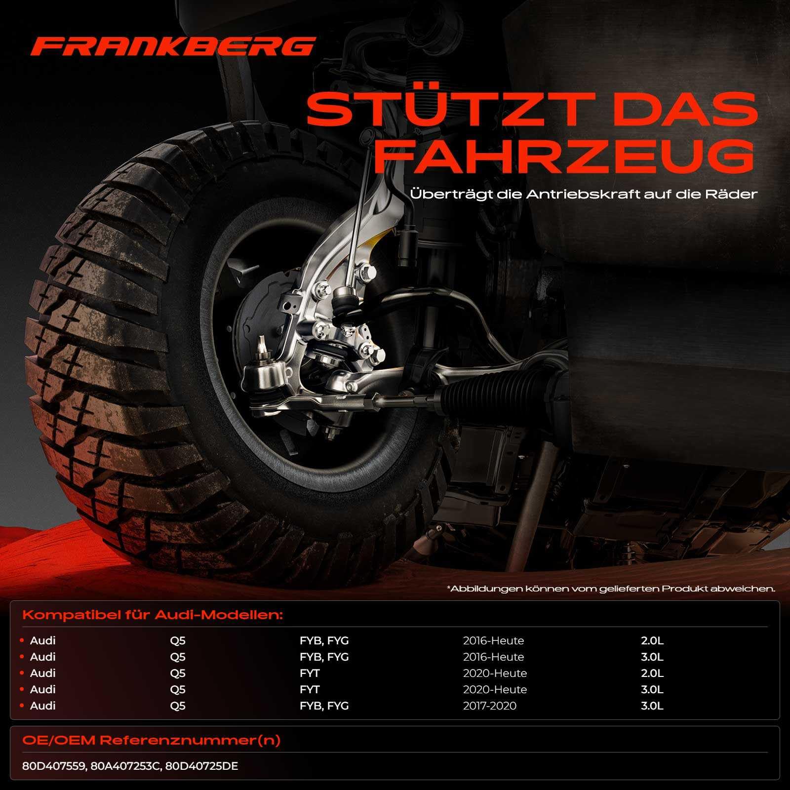 Frankberg Fuso a snodo Alloggiamento cuscinetto ruota Anteriore sinistro Compatibile con Q5 FYB FYG 2.0L 3.0L Q5 Sportback FYT 2.0L 3.0L Q5 Van FYB FYG 3.0L Replace# 80A407253C