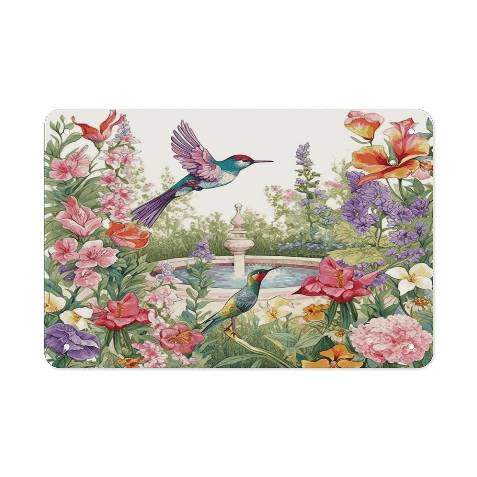 Fekiloot Style Garden With Birds And Flowers Metal Signs Wall Art Tin Sign