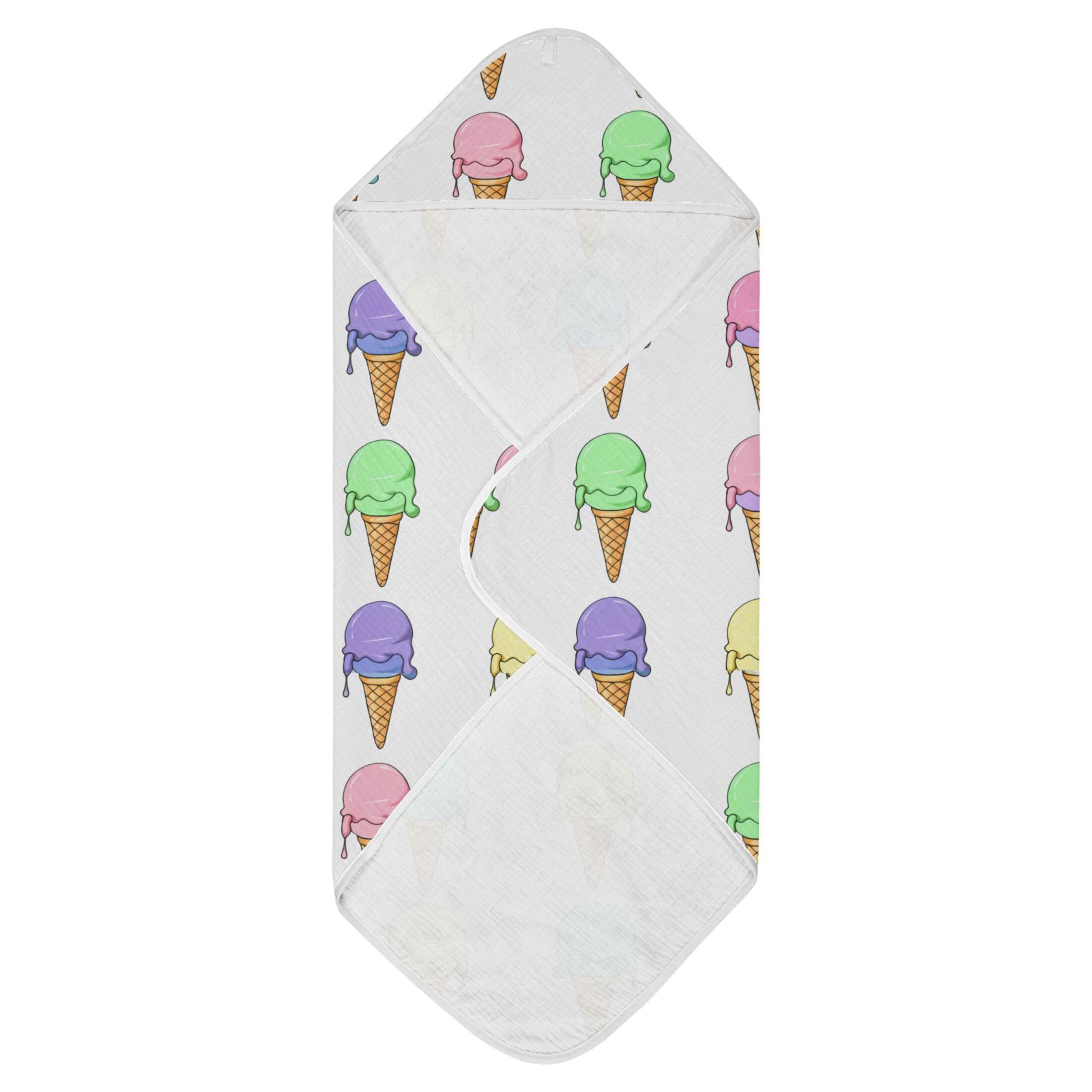 Kigai Baby Hooded Towel Absorbent Baby Bath Shower Towel with Hood for Newborn Boys Girls Babies Infant Toddler (Colorful Ice Cream Cones 35 x 35 in)