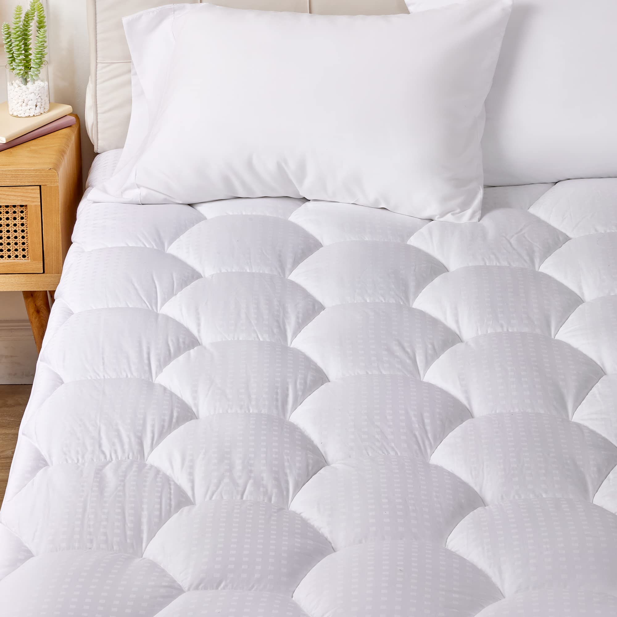Sonive Surmatelas 160 x 200 cm en coton respirant, poche de 38 cm de profondeur, lavable, blanc