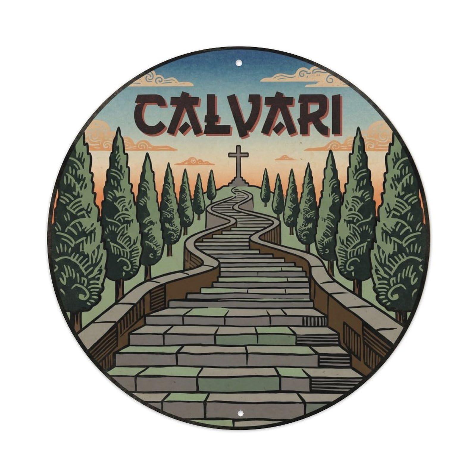 Olhnbad Style Pollenca Calvari Steps Mallorca Monastery Retro Metal Tin Sign