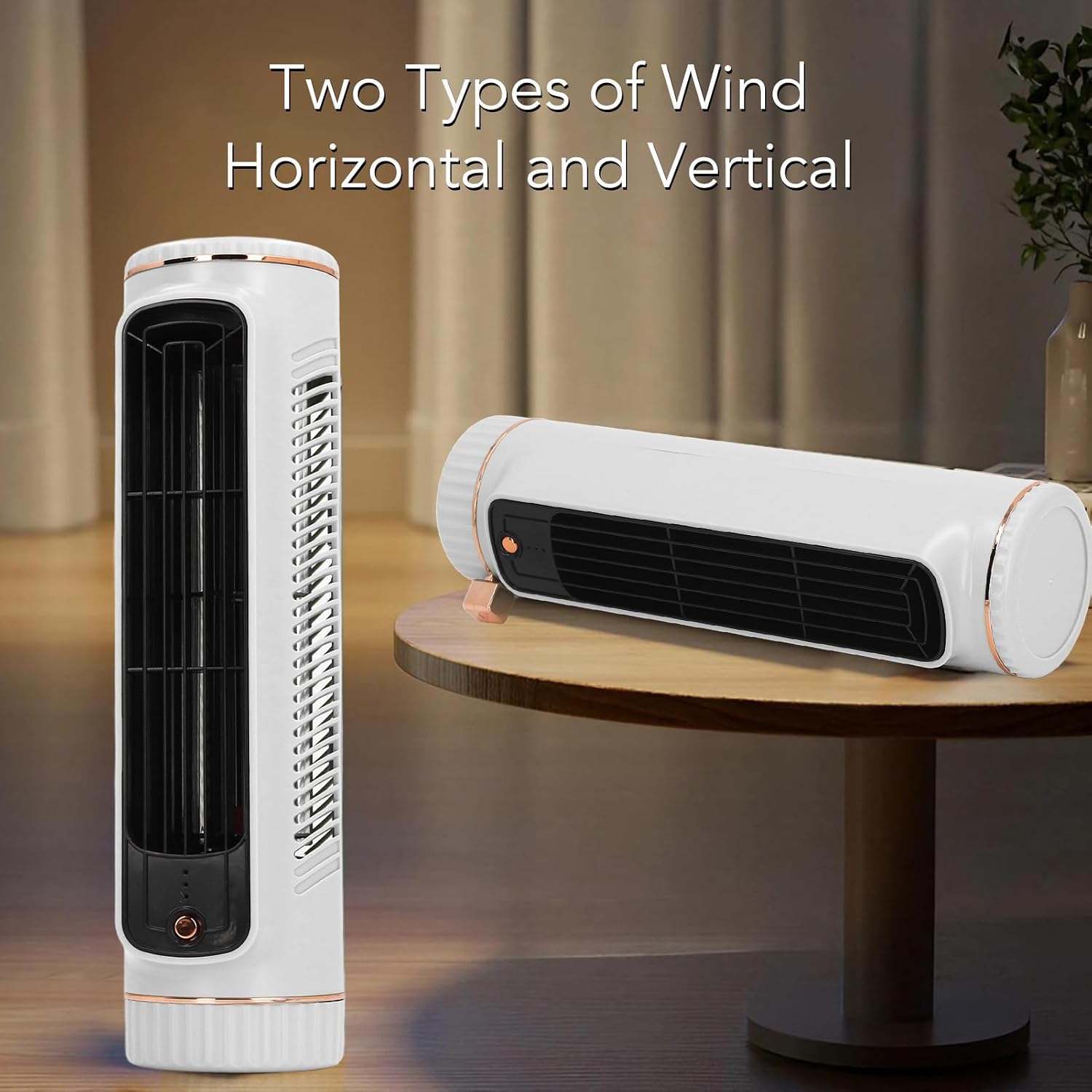 Ventilatore a torre oscillante per camera da letto, scrivania, senza pale, 3 velocità, silenzioso, ricaricabile, per camera da letto, ufficio, esterno (bianco)