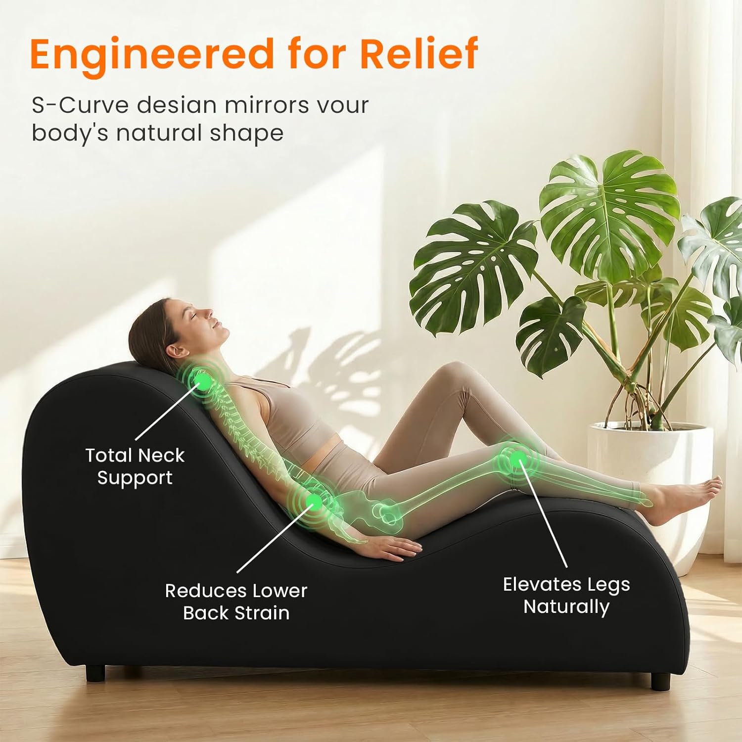 ijuicy Yoga Chair - Velvet Ergonomic Chaise Lounge, Stretching Relaxation Exercise Meditation Chair, Compact 60x18x27 Inches-Black